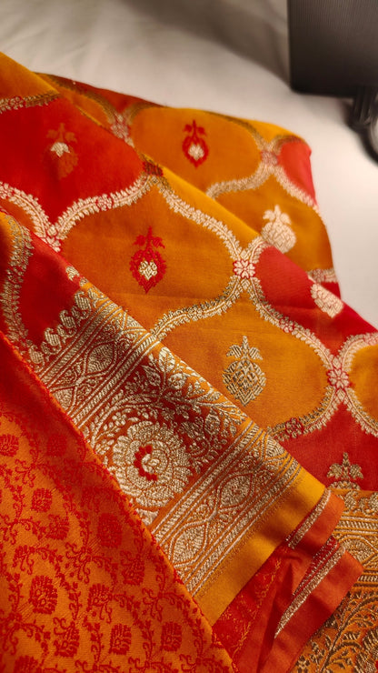 Flame of Vermilion Banarasi Silk Saree