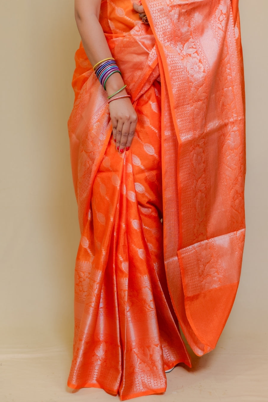 Dazzling Orange Classic Banarasi Kataan Wam Silk Saree