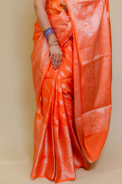 Dazzling Orange Classic Banarasi Kataan Wam Silk Saree