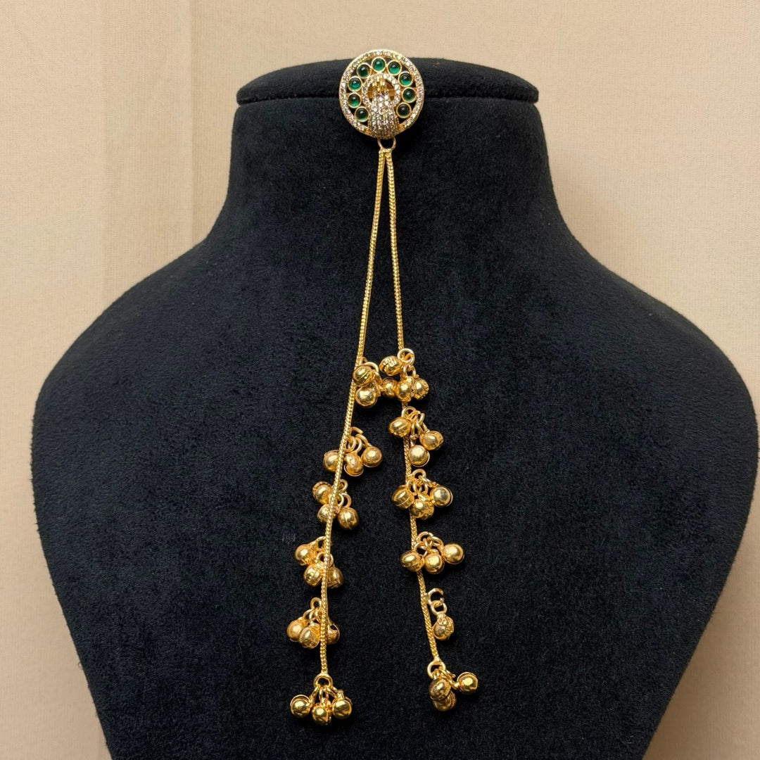 Gold Plated Peacock Design Earrings with Green Stones