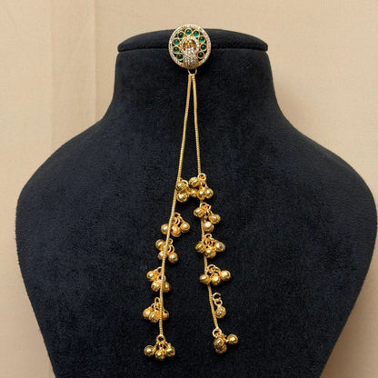 Gold Plated Peacock Design Earrings with Green Stones