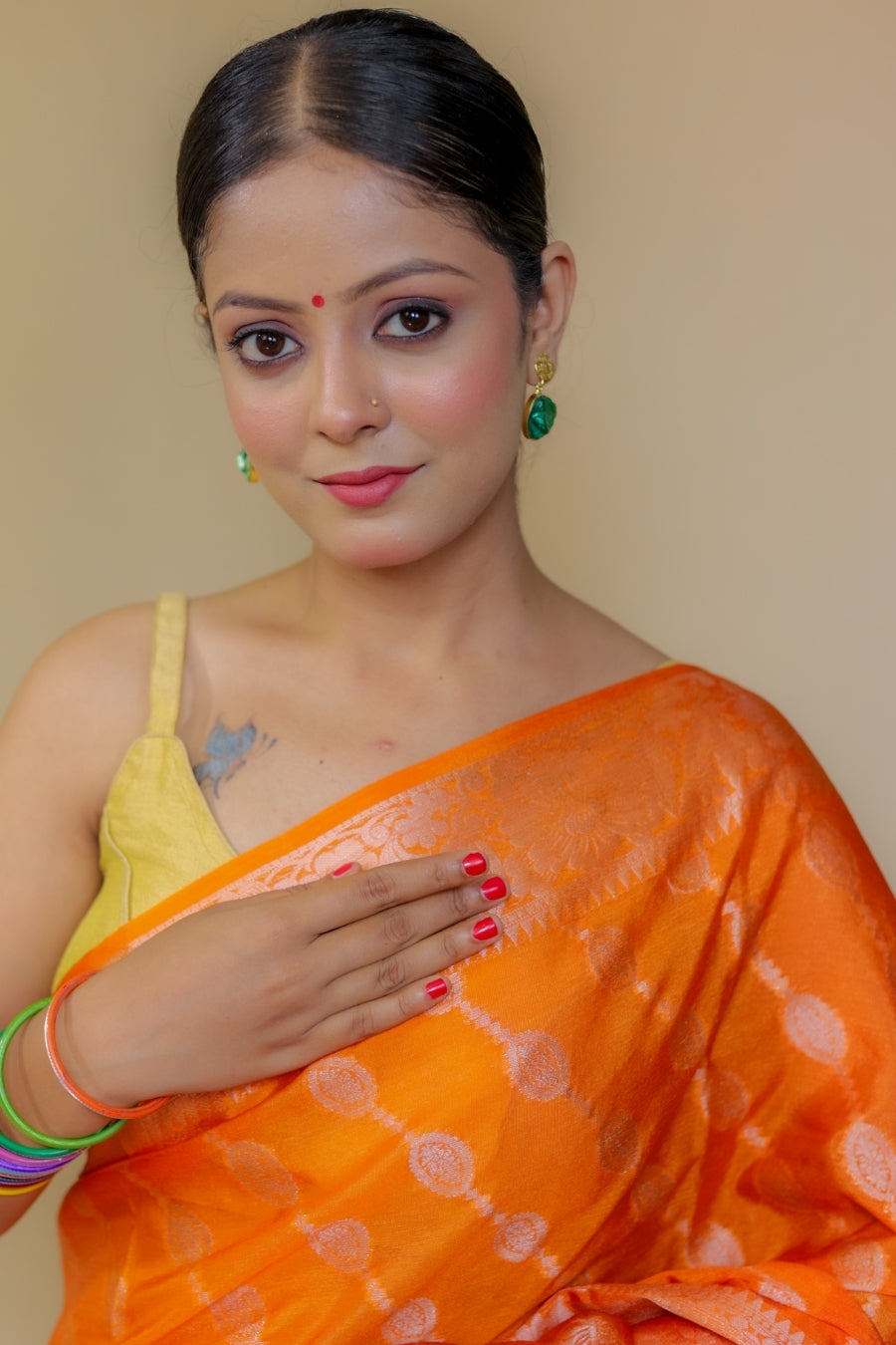 Dazzling Orange Classic Banarasi Kataan Wam Silk Saree