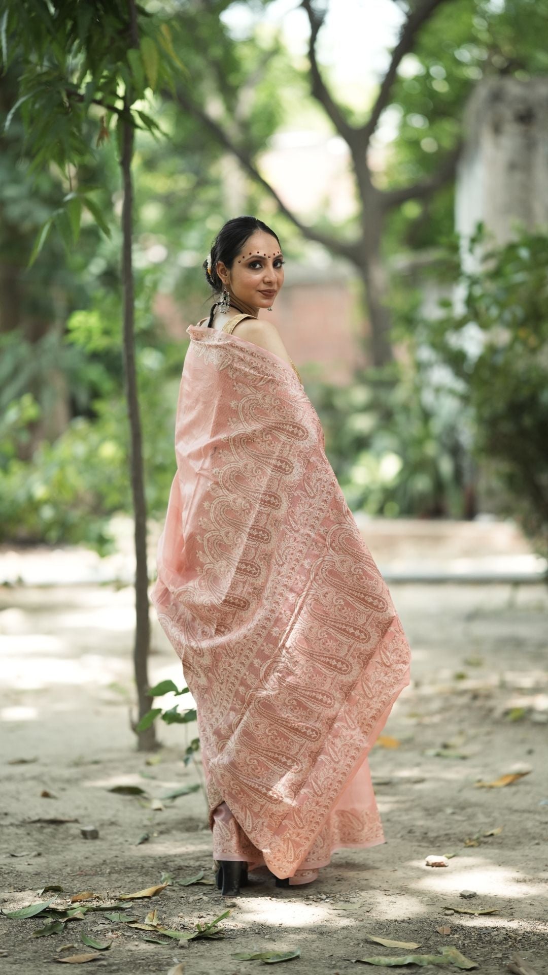 Cotton Check Super Net Resham Saree – Blush Pink Elegance