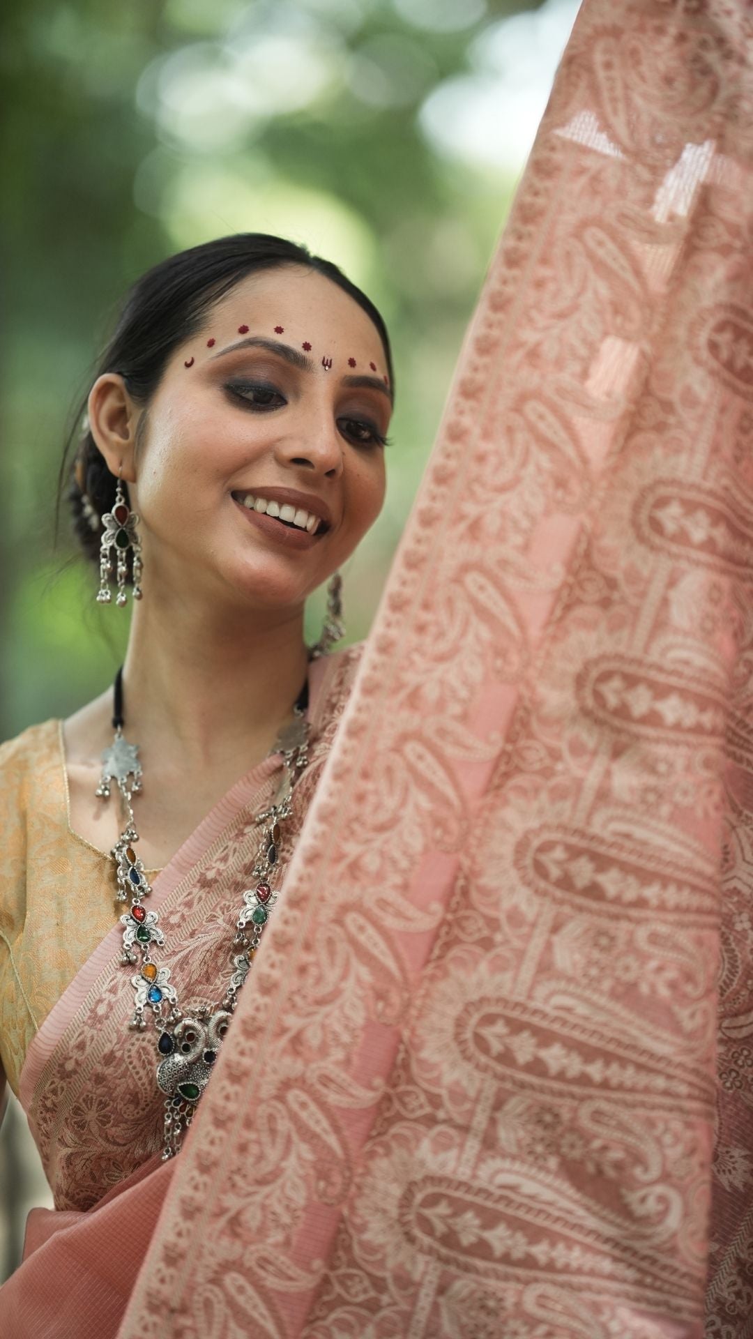 Cotton Check Super Net Resham Saree – Blush Pink Elegance