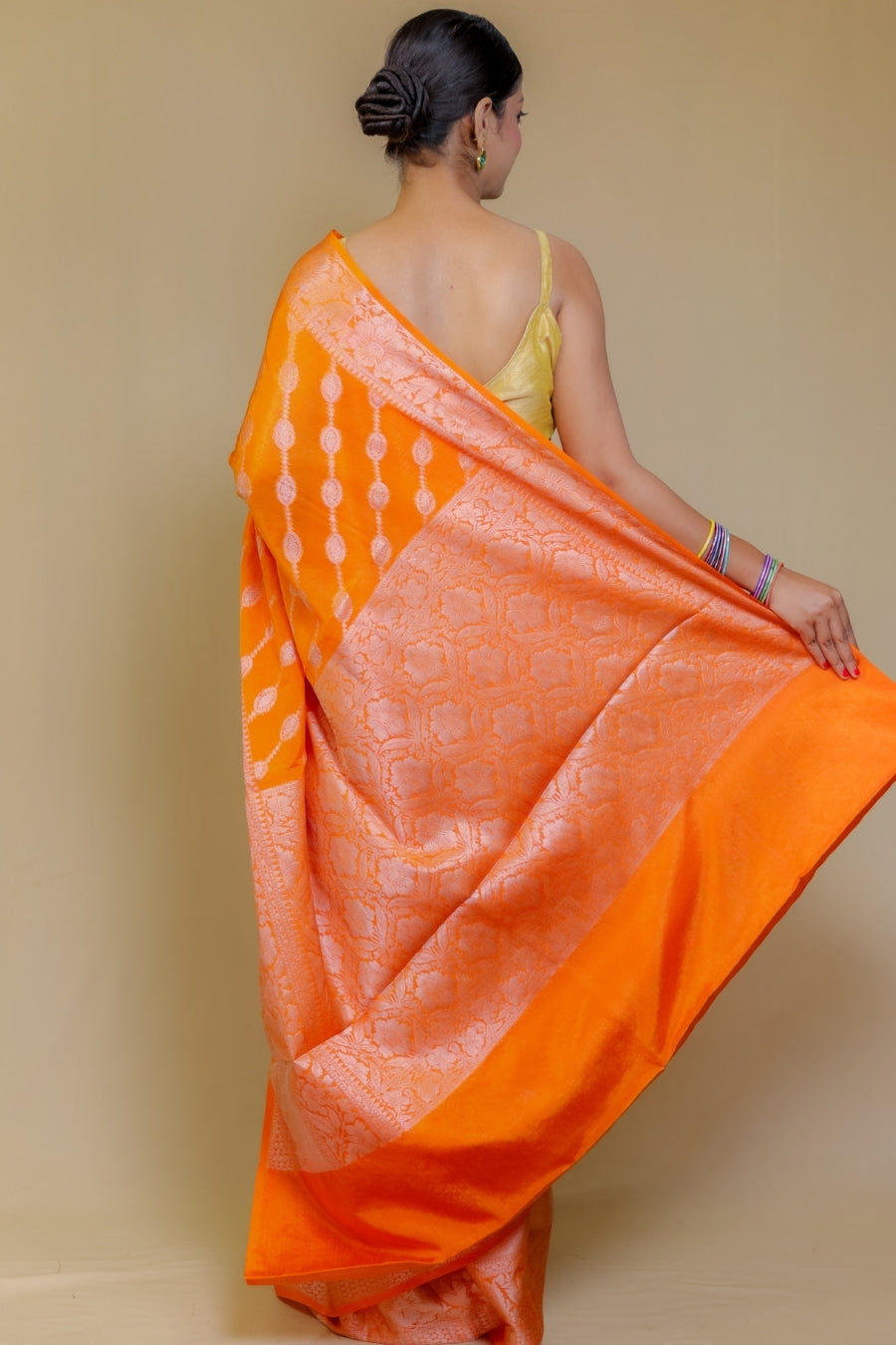 Dazzling Orange Classic Banarasi Kataan Wam Silk Saree