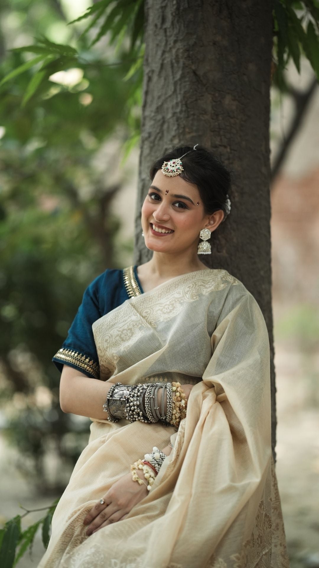 Cotton Check Super Net Resham Saree – Ivory Dream