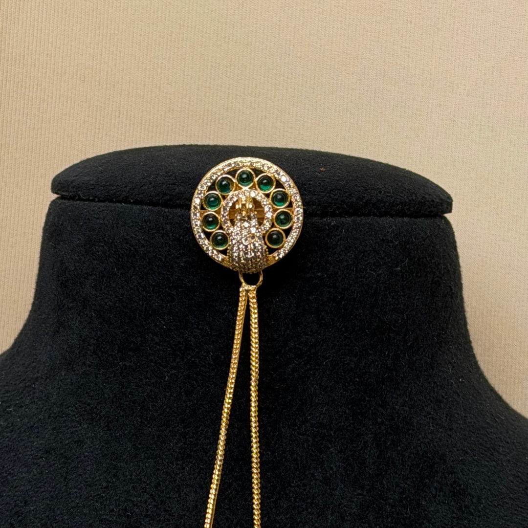 Gold Plated Peacock Design Earrings with Green Stones