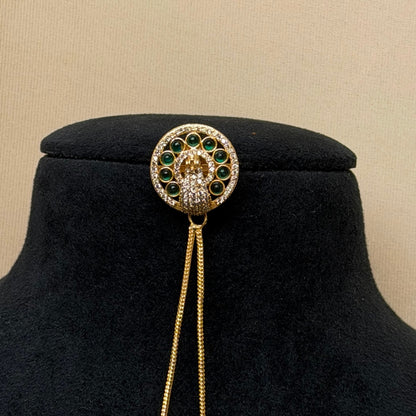 Gold Plated Peacock Design Earrings with Green Stones