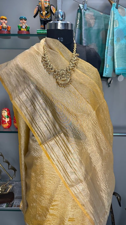 Yellow Marigold Mist Crust Tissue Saree