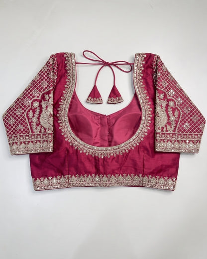 Bridal Magenta Raw Silk Blouse with Dori & Sequin Work