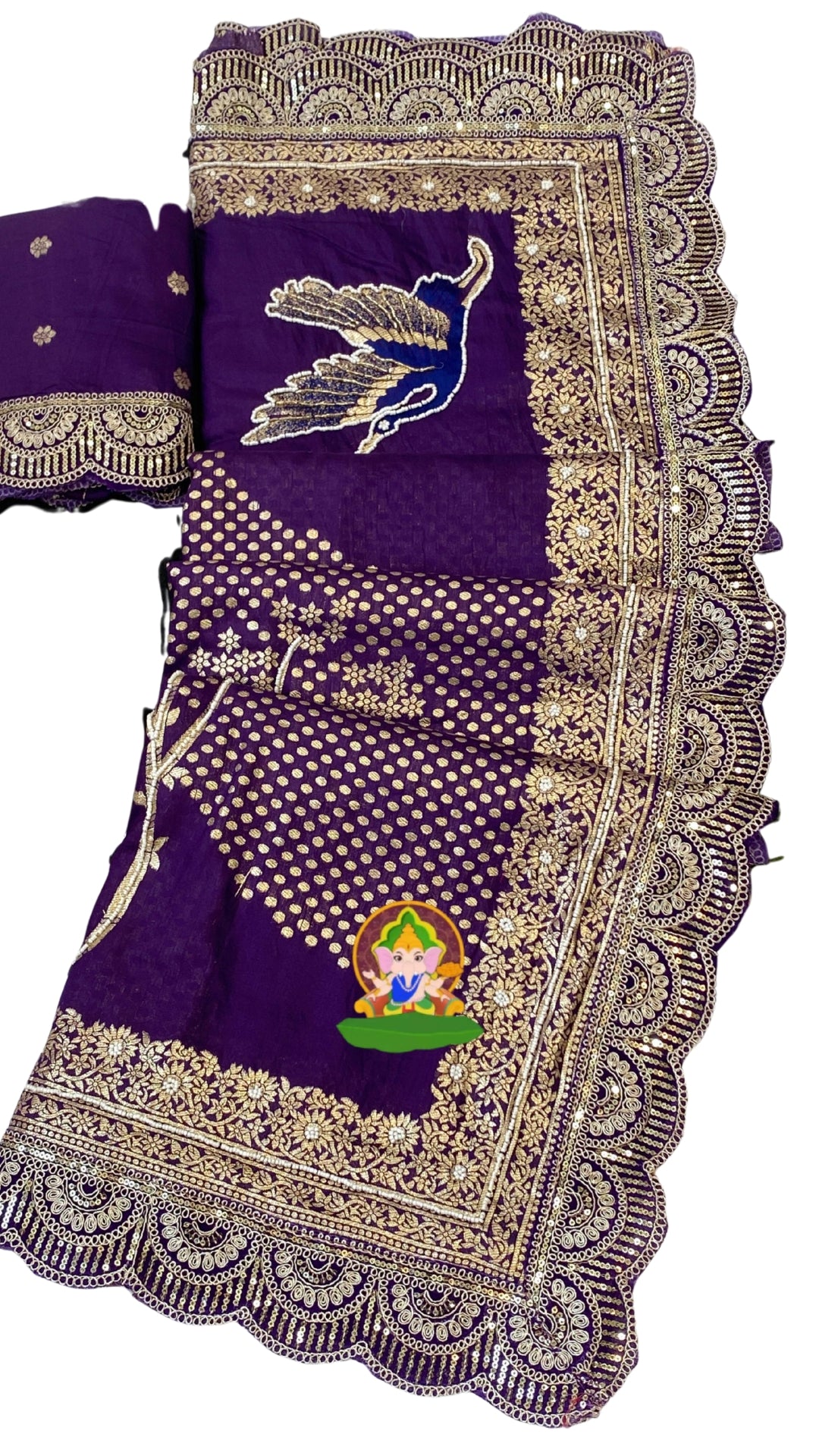 Deep Purple Dola Silk Saree with Handcrafted Crane Motif