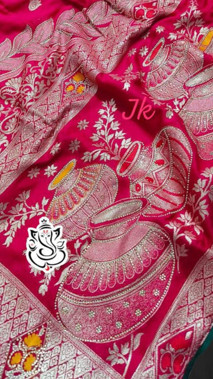 Rani Pink Pure Dola Banarasi Saree