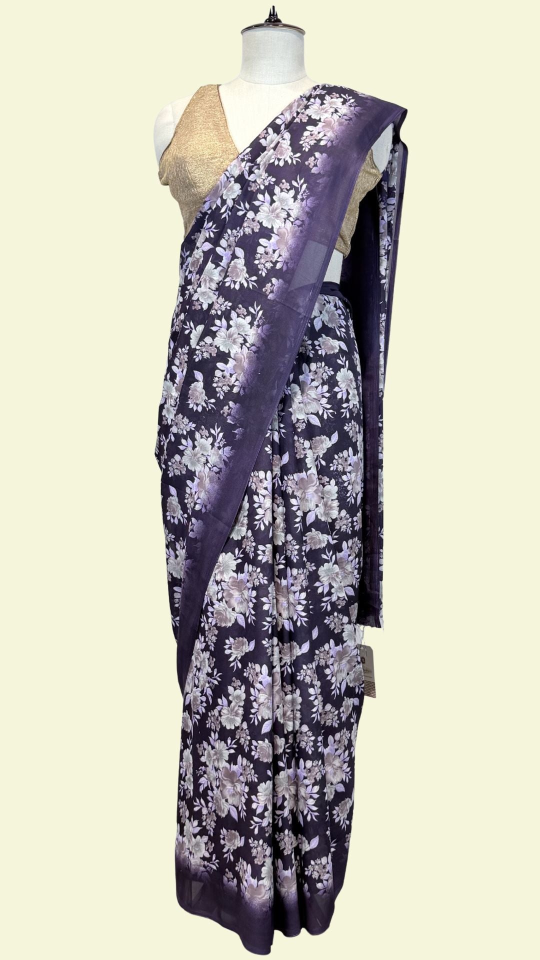 Purple Floral Printed Synthetic Saree