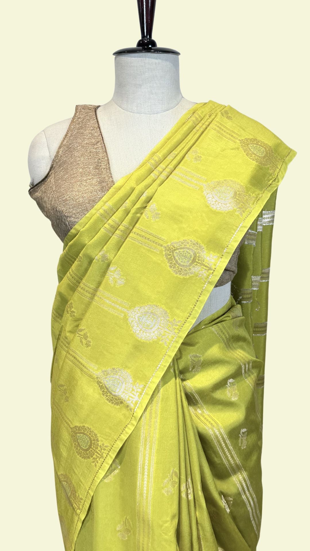 Lime Green Raw Mango Silk Saree