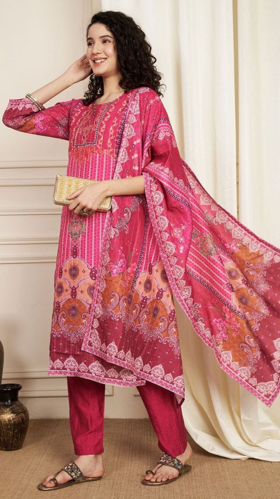 Lilac Soft Muslin Pakistani Suit – Hand Embroidered Kurti Set with Real Mirror Work