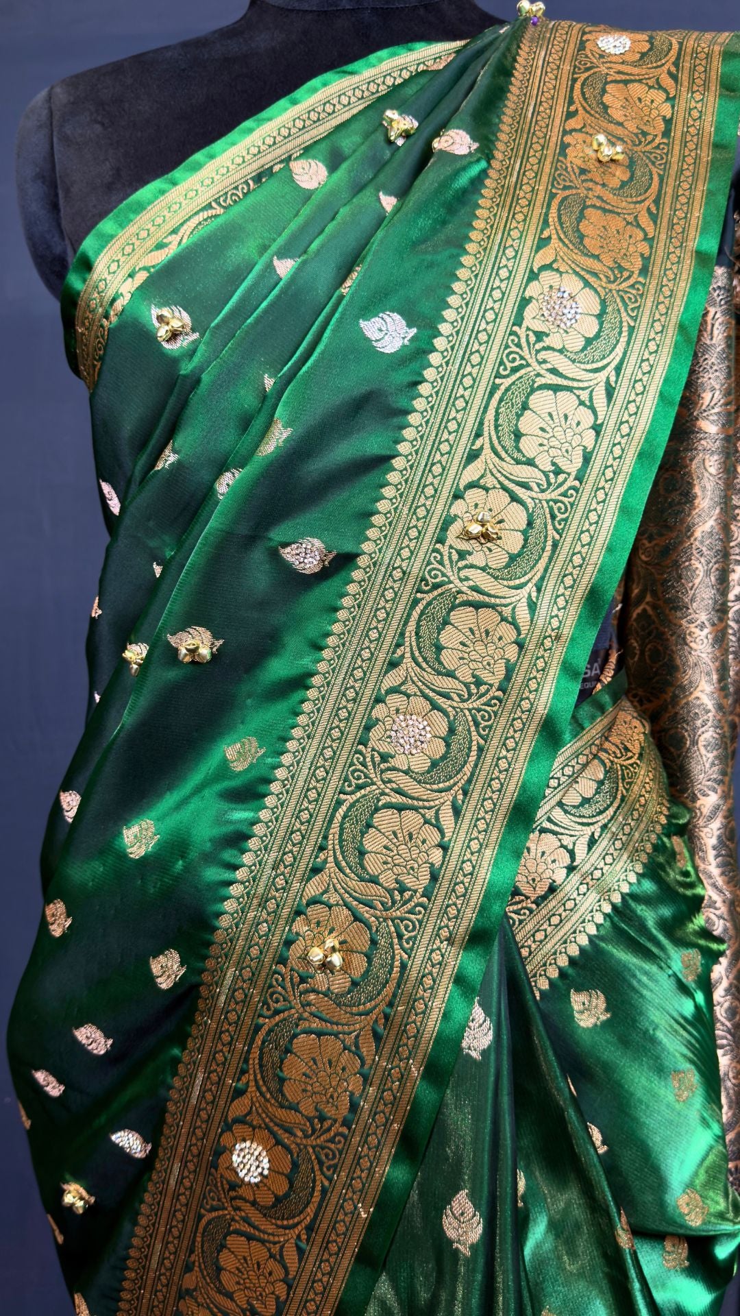 Green Tissue Ghungroo Mirror Work Saree