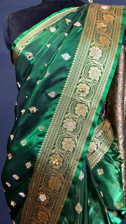Green Tissue Ghungroo Mirror Work Saree