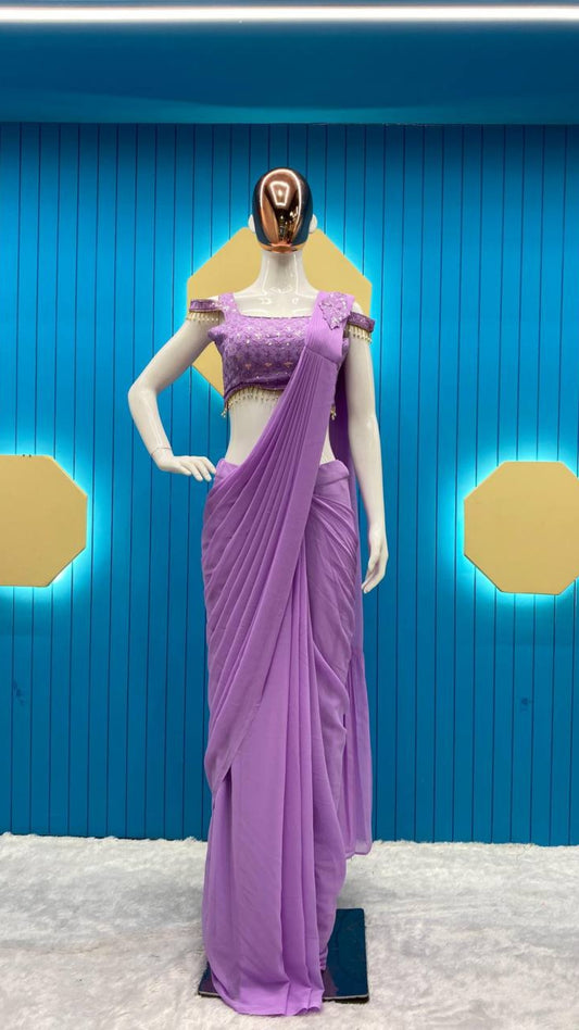 Lavender Purple Ready-to-Wear Georgette Saree