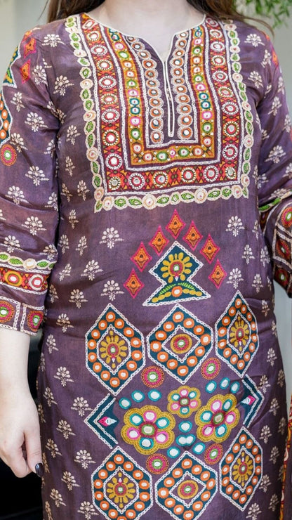 Embroidered Silk Kurta Pant Dupatta Set for Women