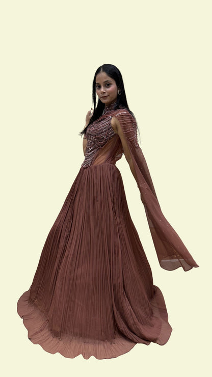 Designer Reception Gown for Women with Cape Sleeves | Engagement & Party Wear Dress
