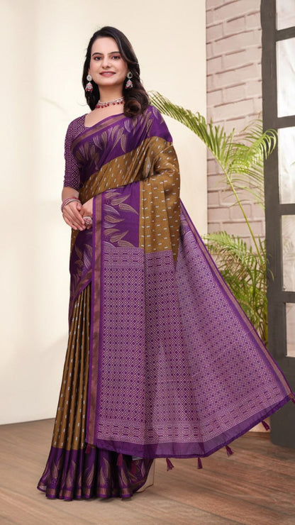Elegant Purple Mal Cotton Saree with Designer Pallu & Contrast Weaving