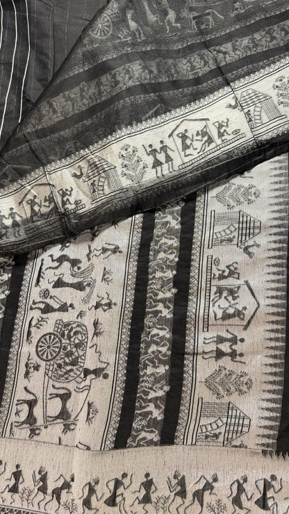 Banarashe Black & Silver Banarasi Georgette Saree with Gota Dandiya prints Motifs