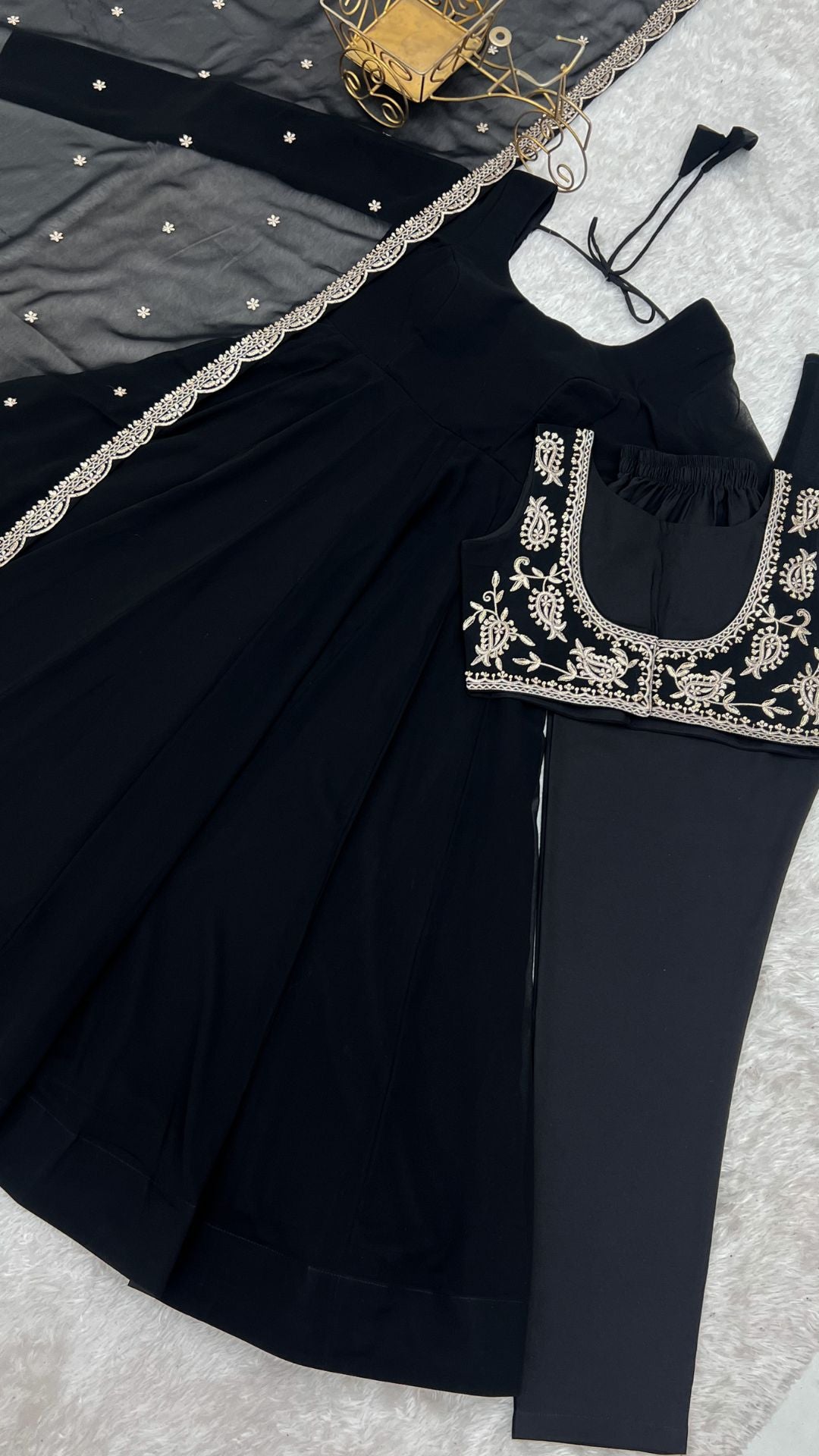 Premium Black Fox Georgette Anarkali Suit Set