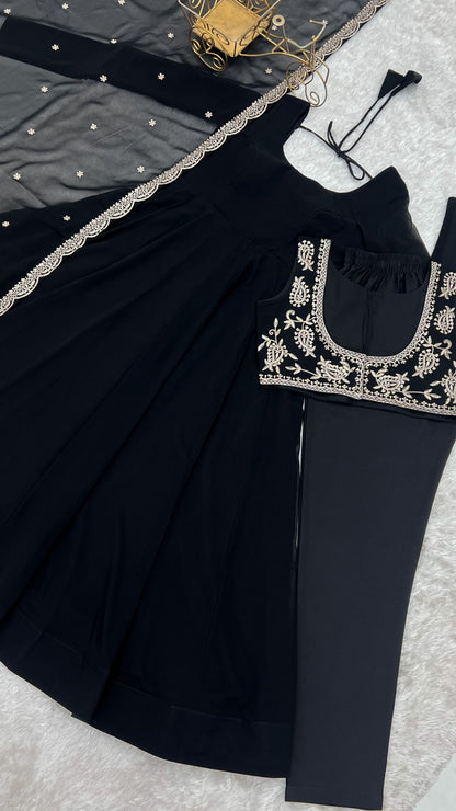 Premium Black Fox Georgette Anarkali Suit Set