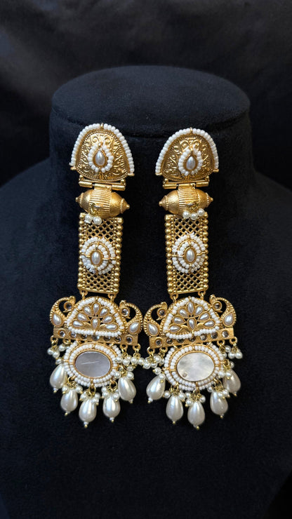 Kashmiri Long Traditional  jhumka White Colours