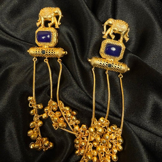 Kashmiri Elephant Jhumka Earrings with Blue Stone