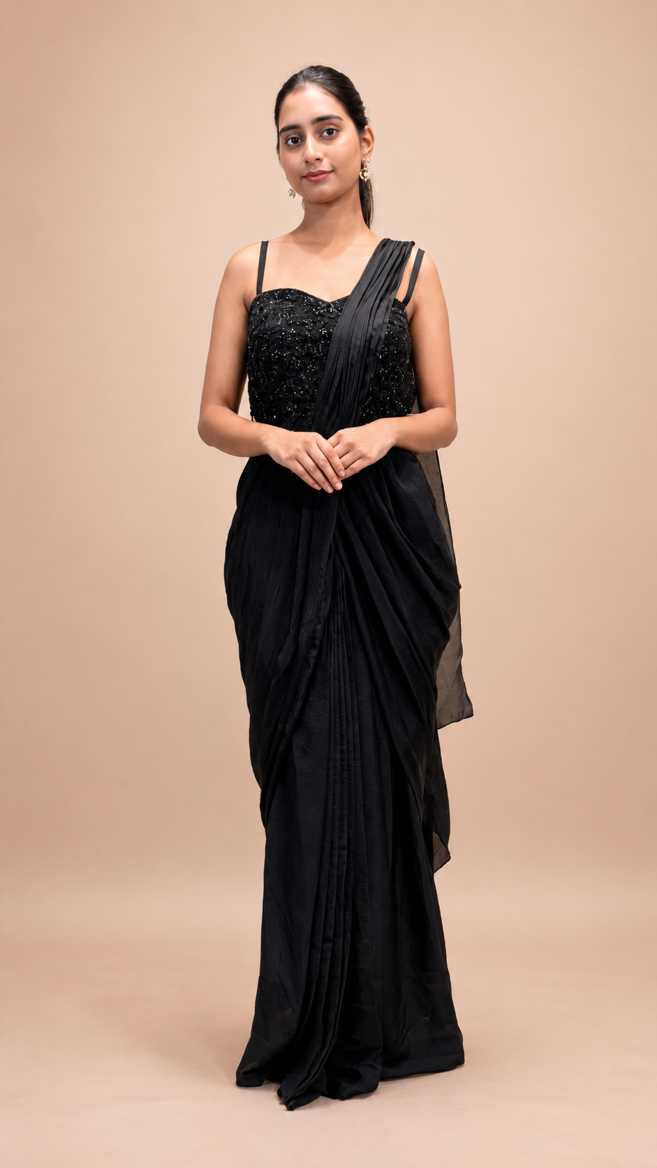 Black Contemporary Pre‑Stitched Saree