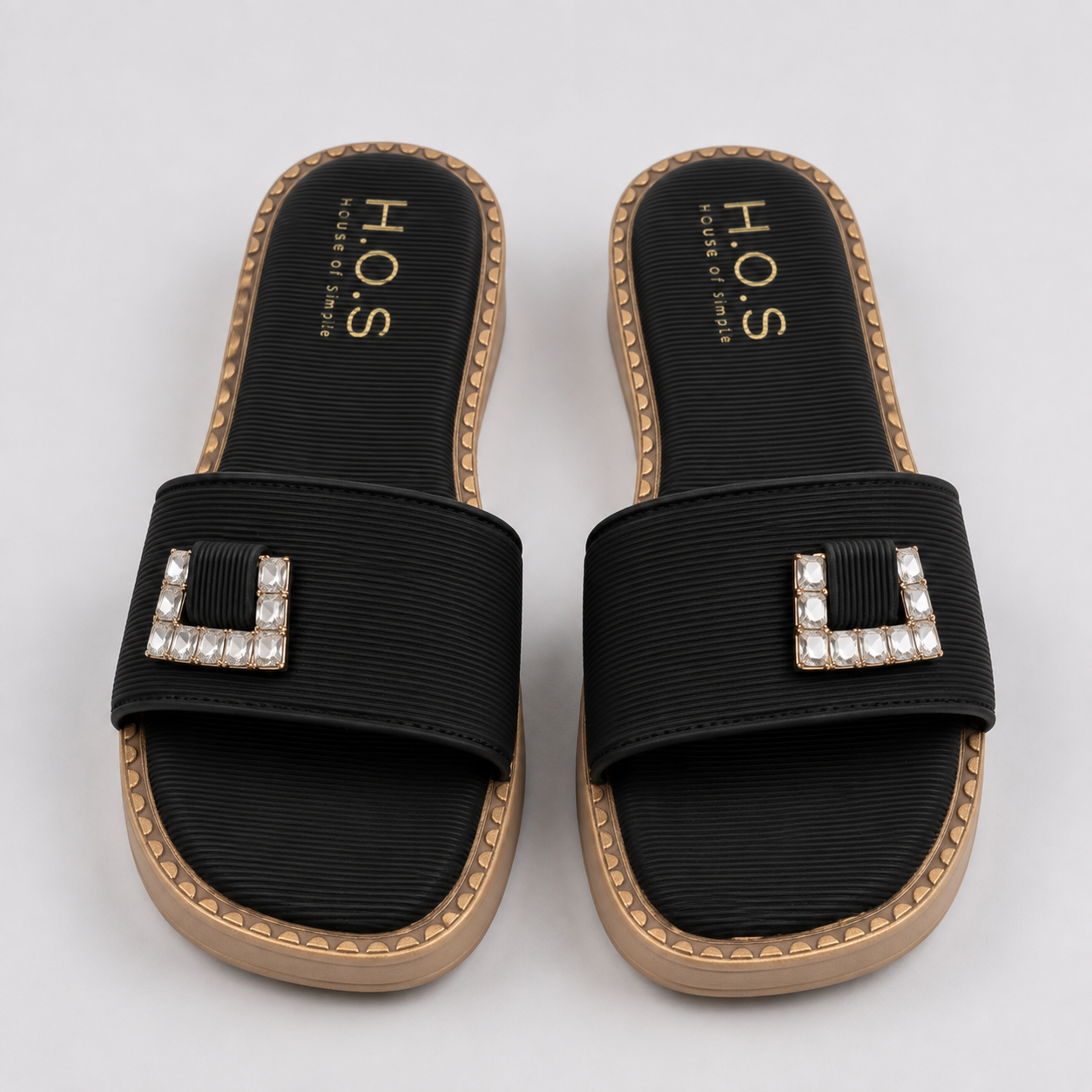 BanaraShe Women’s Black Embellished Slide Sandals