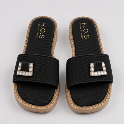 BanaraShe Women’s Black Embellished Slide Sandals