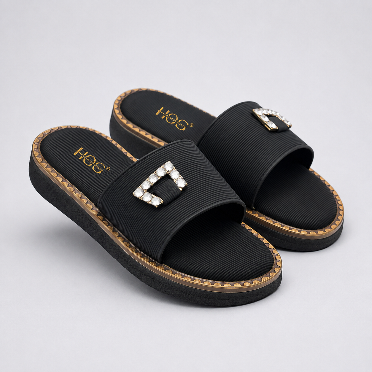 BanaraShe Women’s Black Embellished Slide Sandals