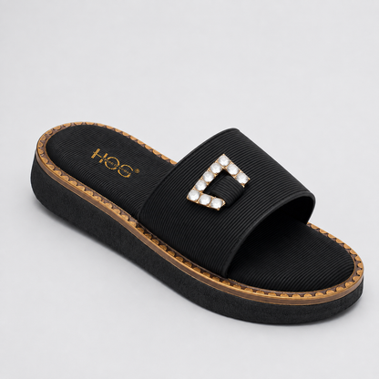 BanaraShe Women’s Black Embellished Slide Sandals