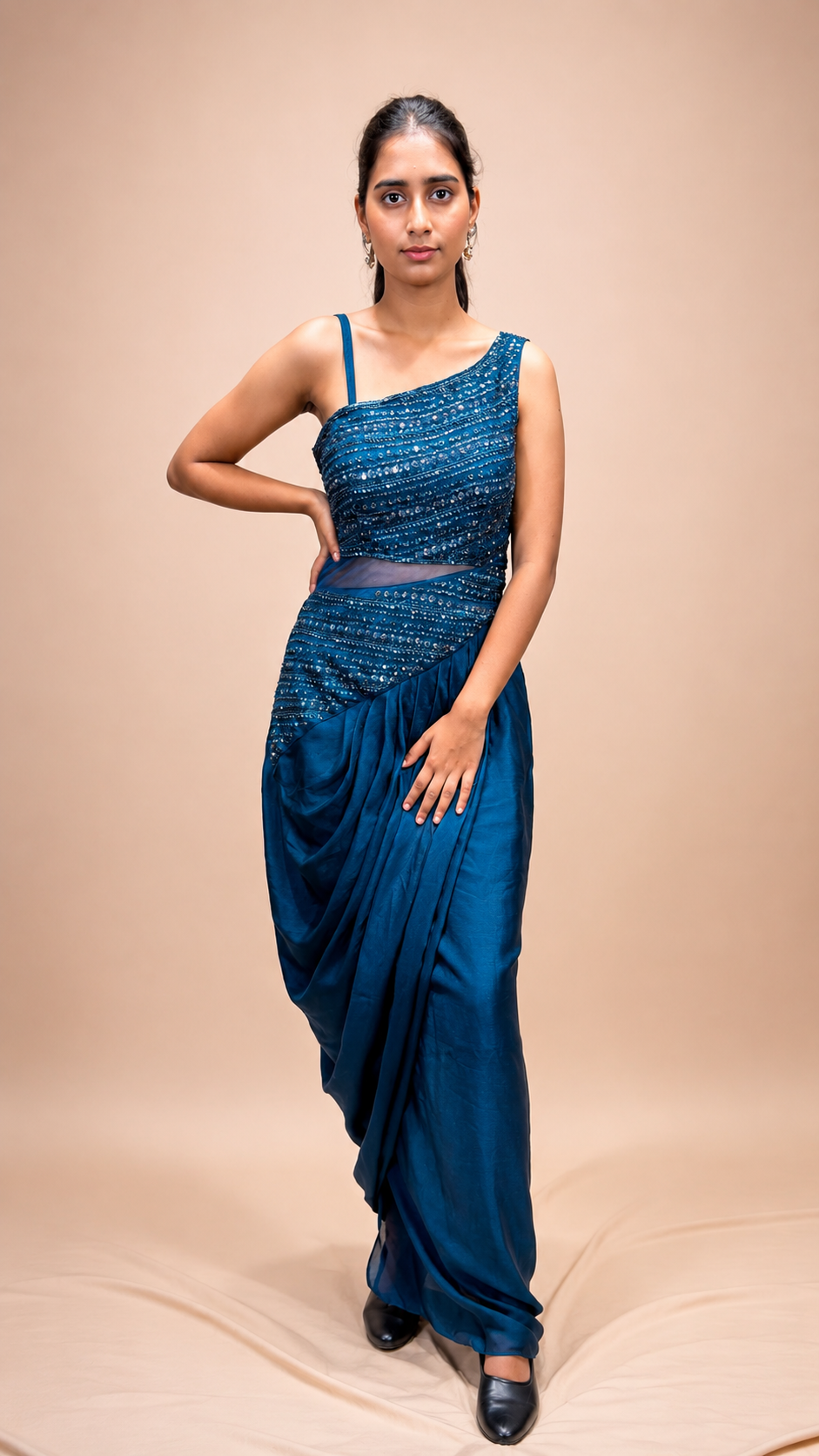 Teal Contemporary Draped Evening Gown