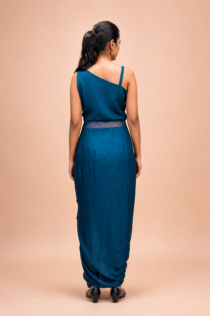 Teal Contemporary Draped Evening Gown