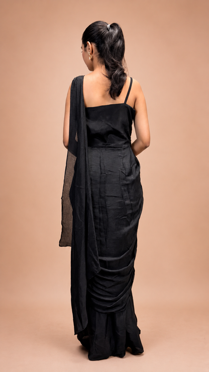 Black Contemporary Pre‑Stitched Saree