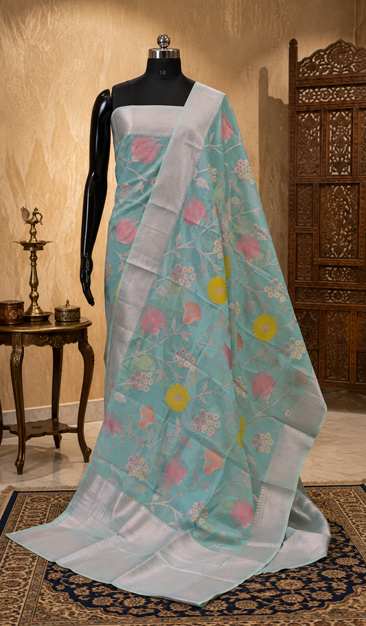 Blue Meenakari Banarasi Organza Saree