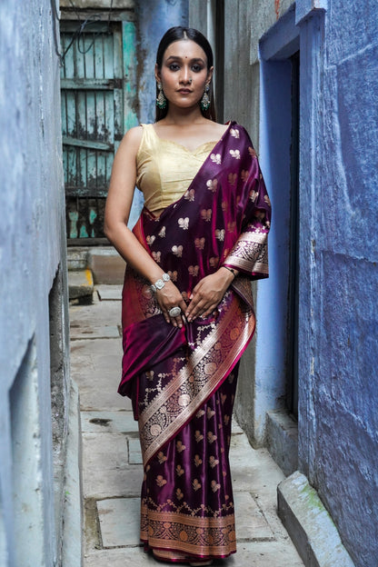 Purple & Silver all Over Zari Work Silk Banarasi Saree