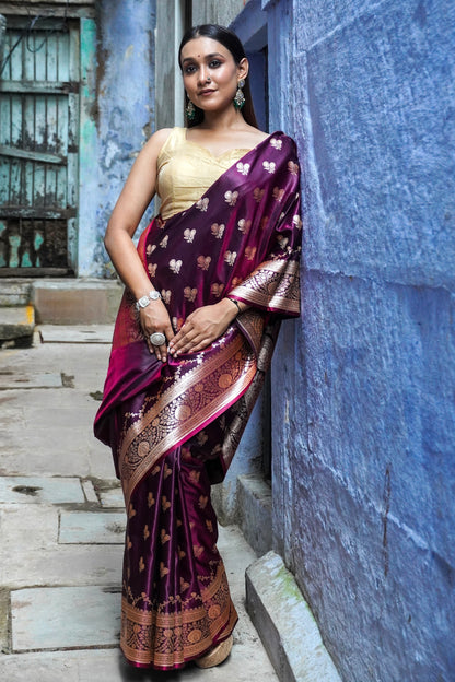 Purple & Silver all Over Zari Work Silk Banarasi Saree