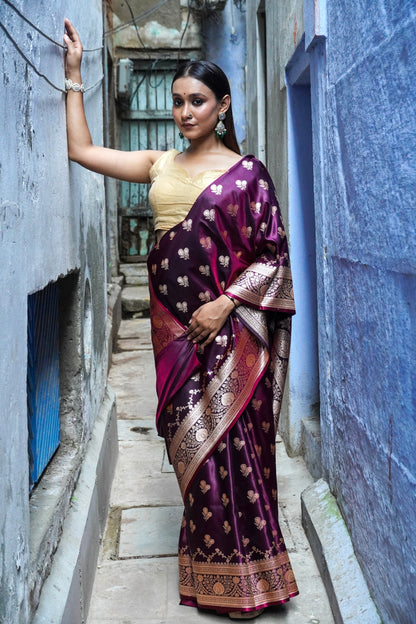 Purple & Silver all Over Zari Work Silk Banarasi Saree
