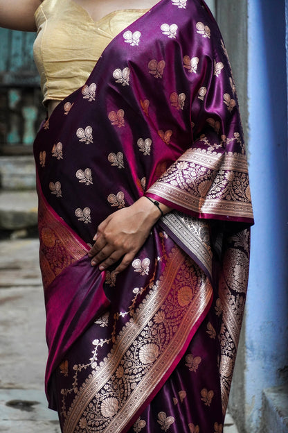 Purple & Silver all Over Zari Work Silk Banarasi Saree