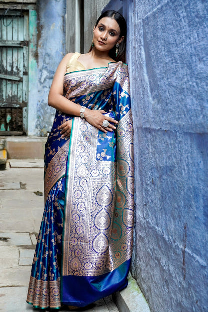 Blue Majesty – Banarasi Saree with Zari Pattern Work