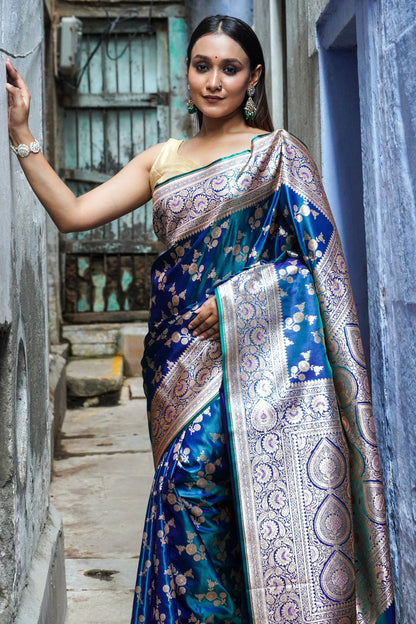 Blue Majesty – Banarasi Saree with Zari Pattern Work