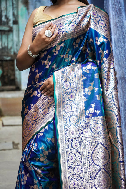 Blue Majesty – Banarasi Saree with Zari Pattern Work