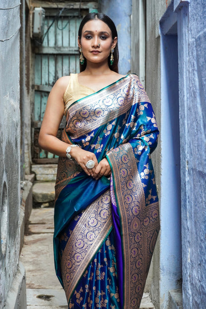 Blue Majesty – Banarasi Saree with Zari Pattern Work