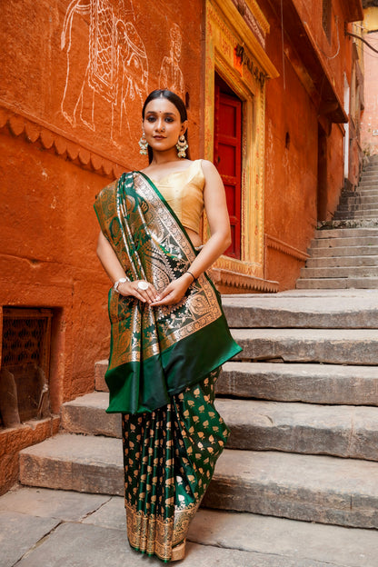 Bridal Green Muhurtham Banarasi Silk Saree