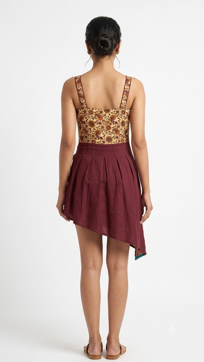 Deep Maroon Cotton Ethnic Print Mini Dress