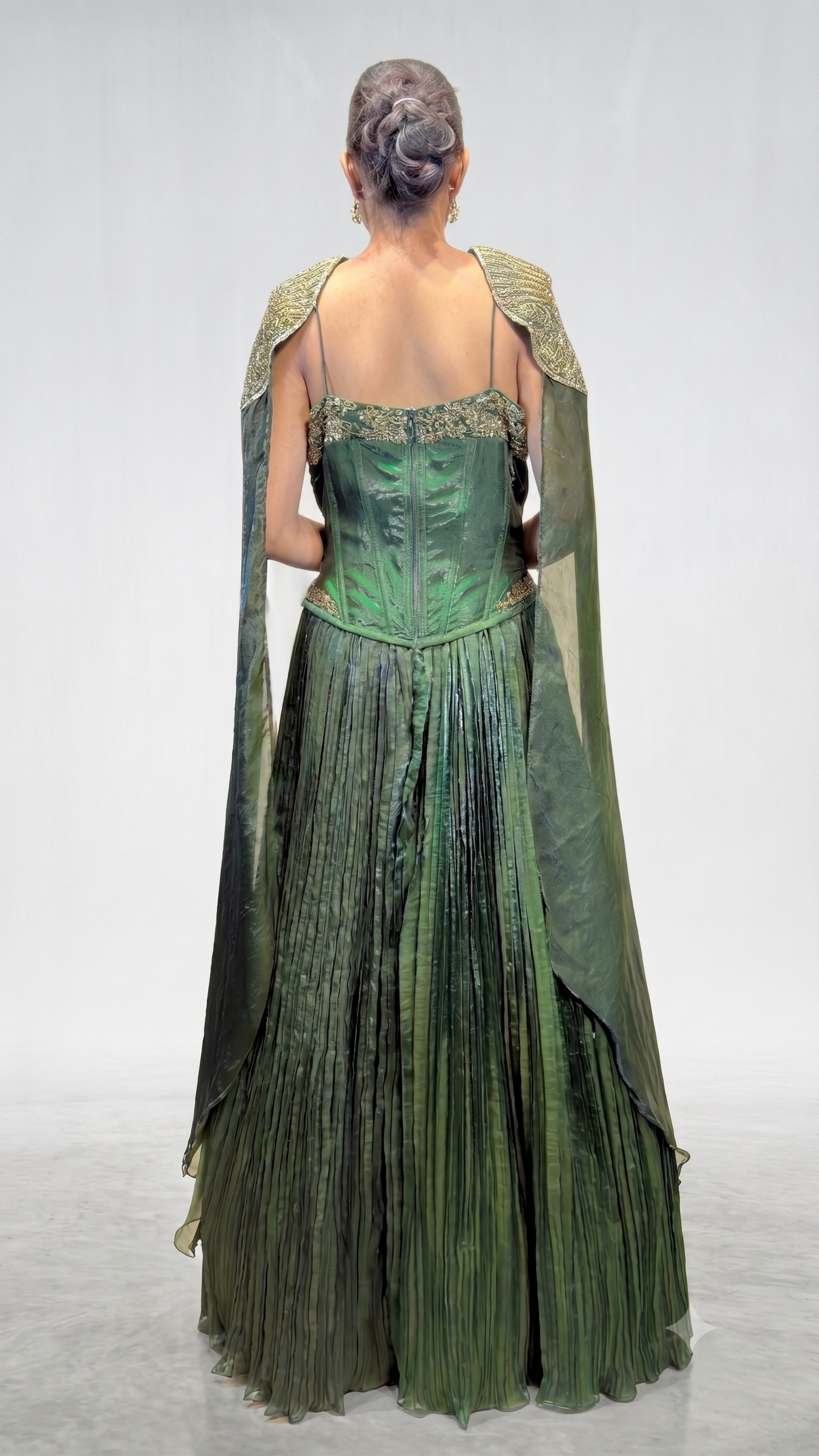 The Royal Emerald Corset Gown with Embellished Cape